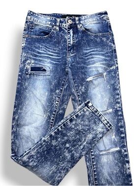 SKINN Men's Slim Straight Distressed Blue Jeans